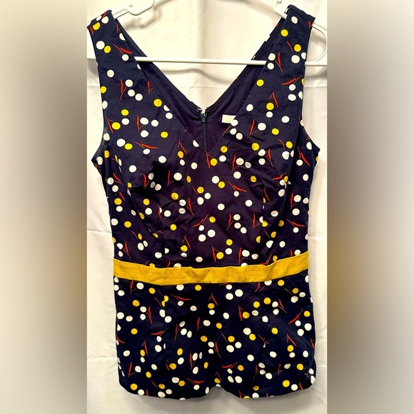 Boden Navy Polka Dot V-neck Peplum Sleeveless Top Size 2 Zip Back Lined - Picture 1 of 10